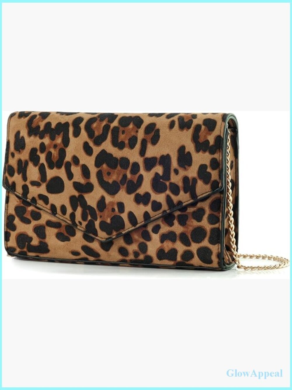 Leopard Print Envelope Evening Clutch with Chain Shoulder Strap